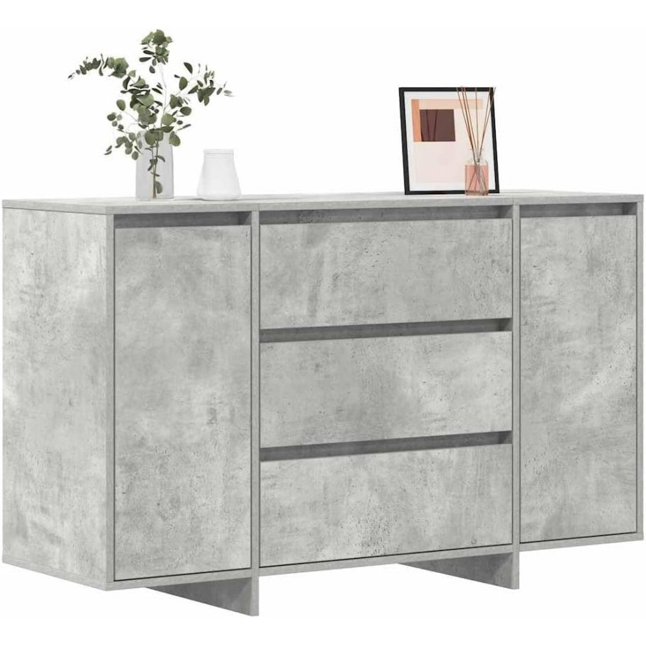 Bahut gris beton 120 x 41 x 75 cm en bois composite, mobilier durable au style moderne pour organiser le salon