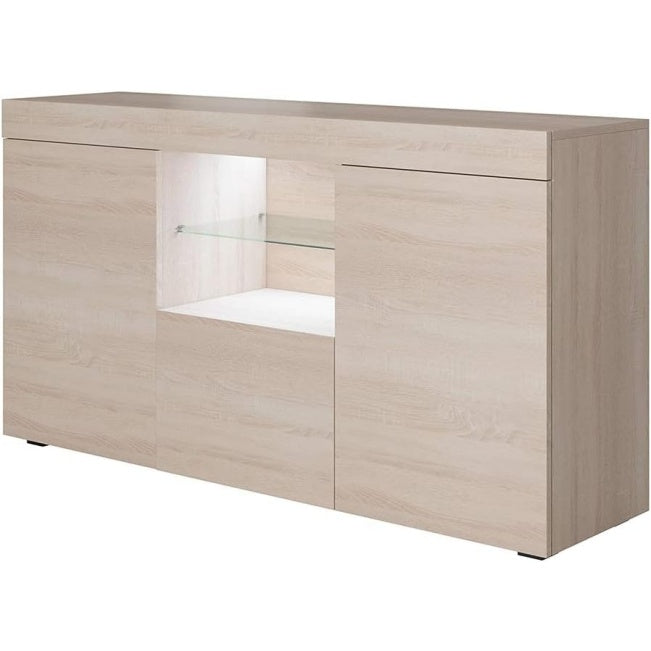 Meuble TV Sonoma 135 x 72 x 34 cm avec systeme LED et espaces de rangement, solution moderne pour amenager le salon