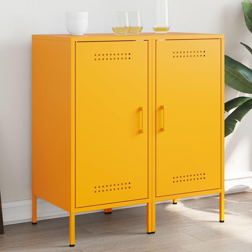 Module de rangement jaune en acier lamine a froid 36 x 39 x 79 cm vendu par deux, meuble d appoint colore pour interieur