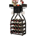 Support a bouteilles noir avec tiroir et capacite 15 bouteilles, rangement pratique pour collection de vin