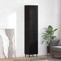 Meuble colonne noir chene 180 cm avec porte et tiroir, rangement contemporain pour cuisine salle a manger ou salon