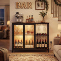 Meuble bar a vin avec eclairage LED et prise integree, casier bouteilles et porte-verres, style industriel pour cuisine ou salon