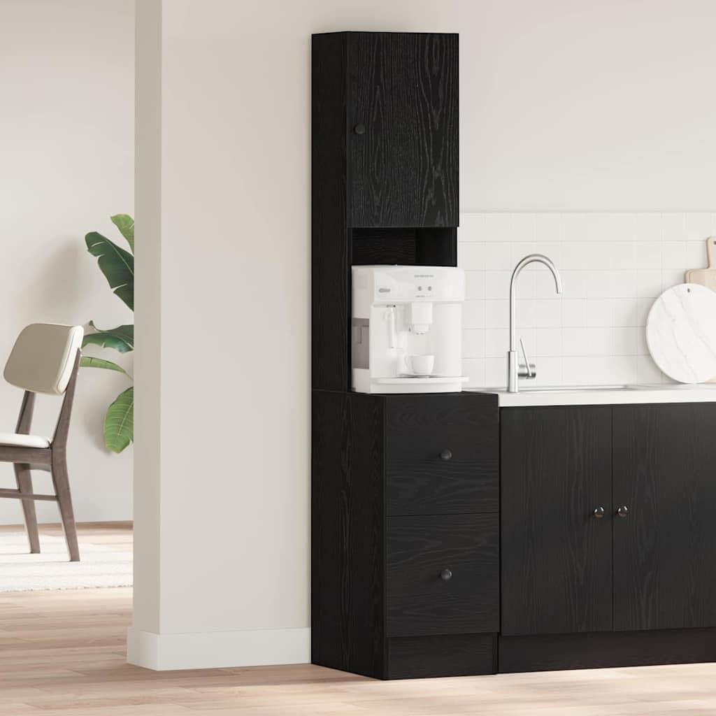 Meuble cuisine haut chene noir 180 cm avec tiroir et porte, armoire fonctionnelle pour salon ou salle a manger