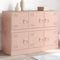 Bahut rose en acier lamine a froid 99 x 39 x 73 cm avec six portes et poignees integrees, mobilier spacieux pour maison