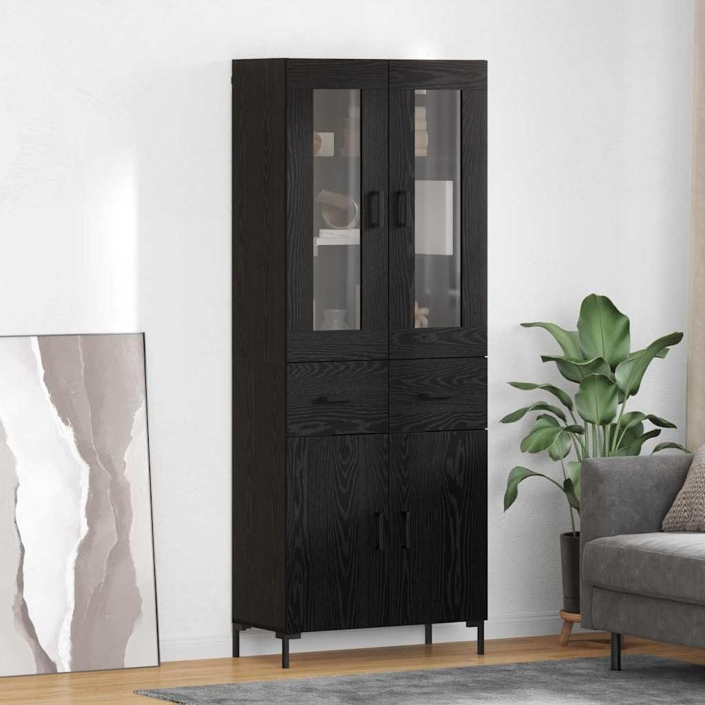 Ensemble de deux armoires murales noir chene 69,5 x 34 x 180 cm avec quatre portes et tiroirs, solution gain de place pour interieur