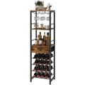 Meuble porte bouteilles en bois marron avec support verres et tiroir de rangement, accessoire pratique pour cuisine ou salle a manger