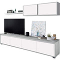 Composition de salon blanc et gris ciment avec modules pratiques, meuble moderne de rangement 200 x 43 x 41 cm