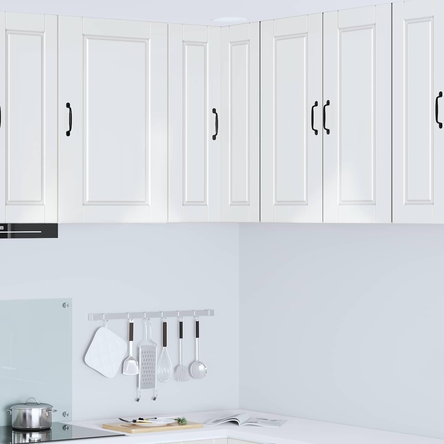 Placard mural d angle blanc brillant 57 x 57 x 80 cm avec rangement ferme et etageres integrees pour interieur moderne