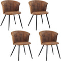Quatre fauteuils retro marron avec dossier et siege rembourres en suidine, pieds metal et inspiration industrielle, 55 x 58 x 75,5 cm