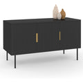 Buffet noir 110 cm avec facade effet lattes et trois portes, meuble contemporain pour un rangement discret