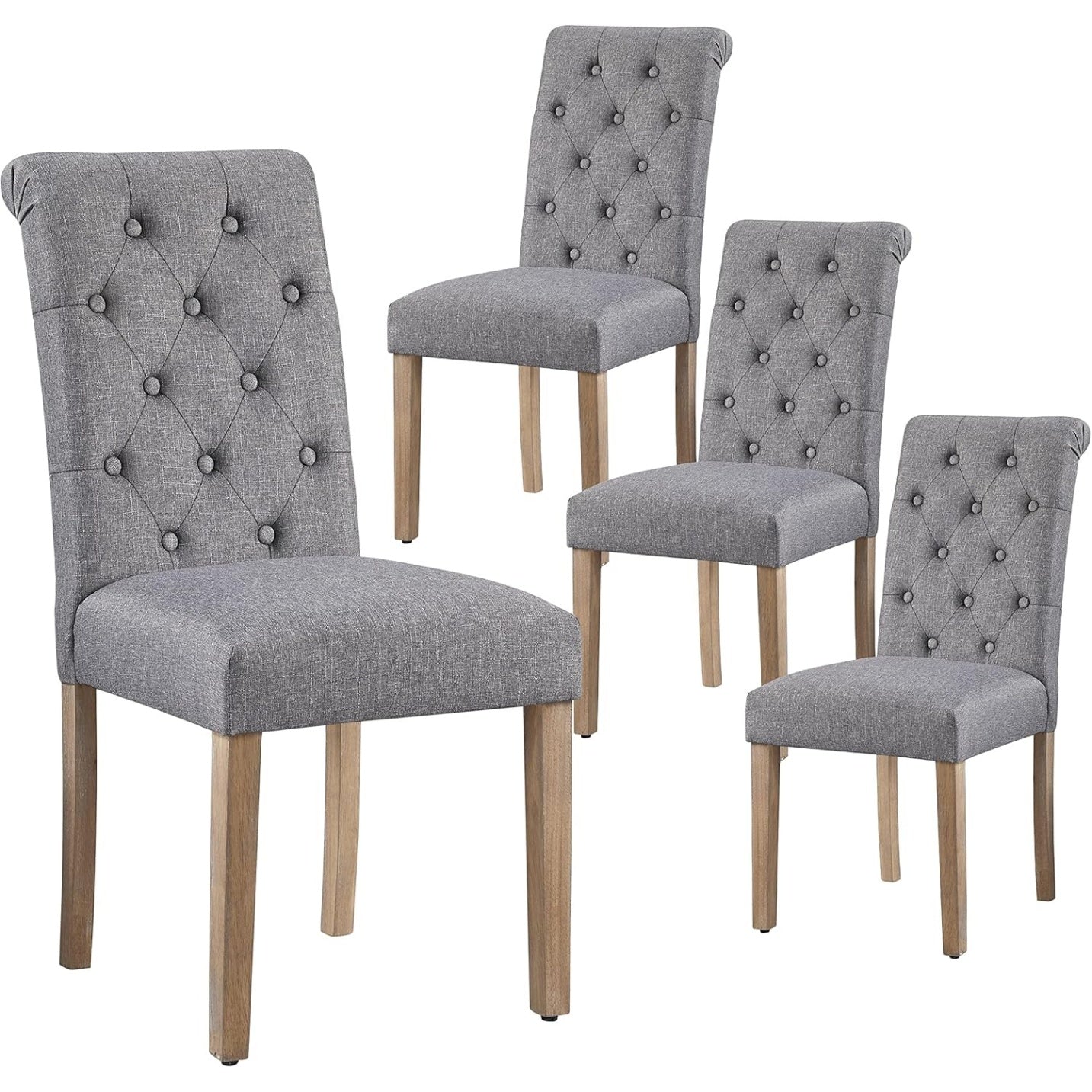 Ensemble de 4 chaises gris fonce en tissu lin avec dossier haut pour cuisine ou salle a manger