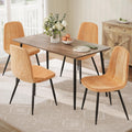 Lot de quatre chaises de cuisine en tissu chenille marron caramel avec structure metallique, pieds reglables et entretien facile