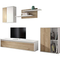 Composition murale de salle a manger trois modules blanc et bois naturel 180 x 220 x 38 cm, mobilier moderne avec etageres