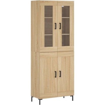 Meuble colonne chene Sonoma avec pieds sureleves, rangement moderne pour salon ou espace de vie