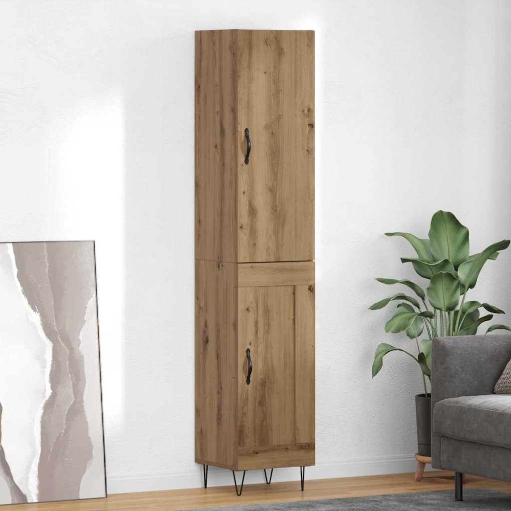 Colonne en chene artisanal 34,5 x 34 x 90 cm avec deux portes, meuble compact offrant un grand volume de rangement pour maison ou bureau