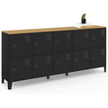 Vestiaire industriel Ester 180 cm avec dix cases metalliques et plateau bois, ideal pour salon bureau ou atelier