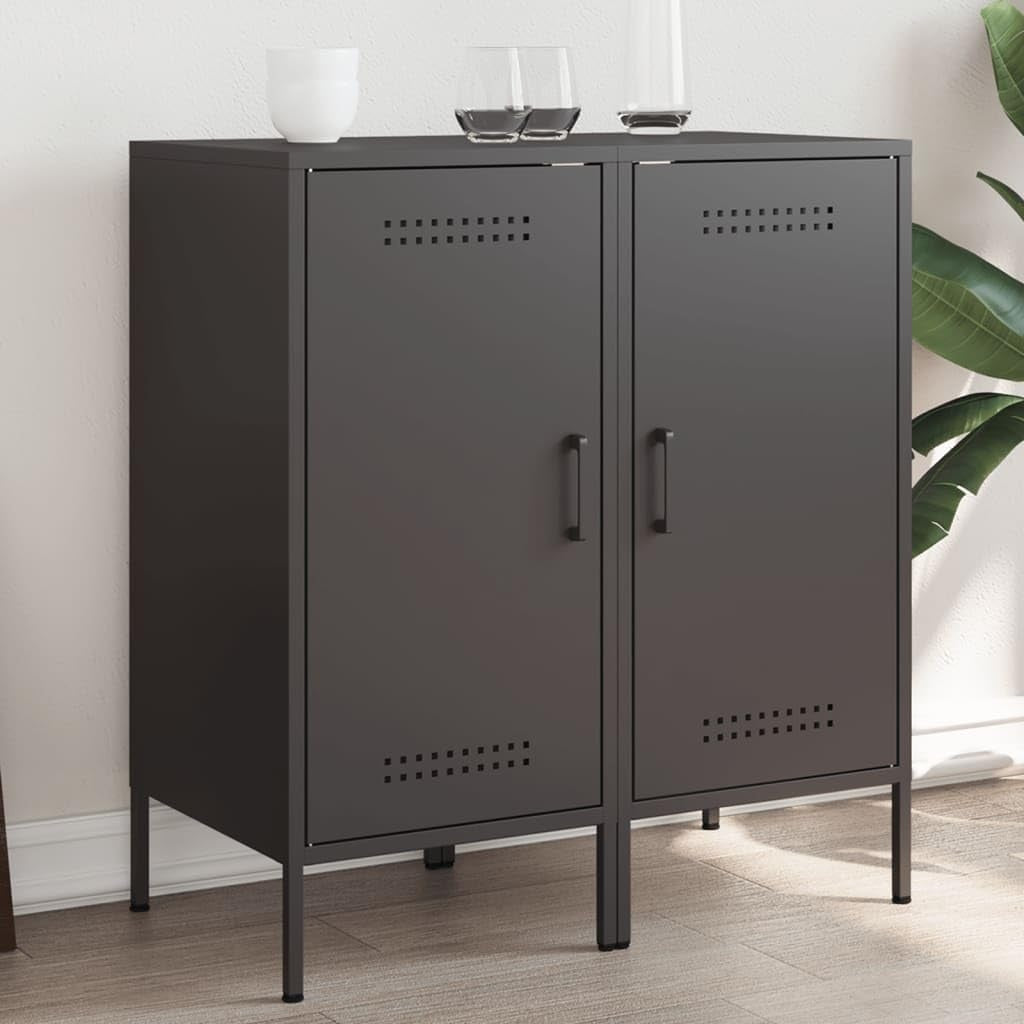 Ensemble de deux armoires en acier noir lamine a froid 36 x 39 x 79 cm, mobilier robuste pour espaces de vie modernes